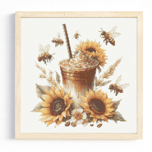 Iced Coffee with Sunflowers Cross Stitch Pattern 