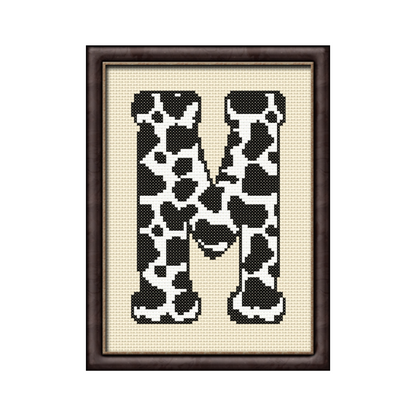 Cow Print M Monogram Cross Stitch Pattern 