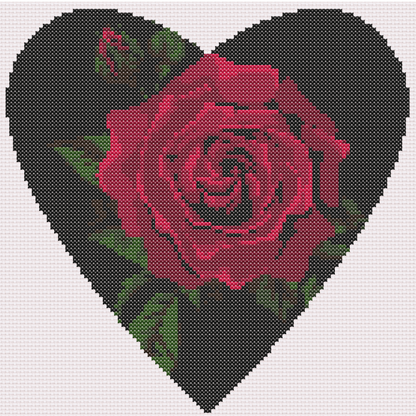 Red Rose on Black Heart Cross Stitch Pattern 