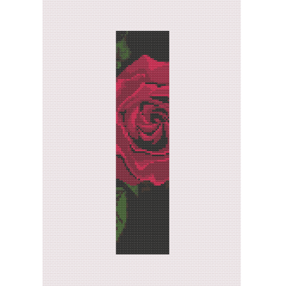 Red Rose on Black I Monogram Cross Stitch Pattern 