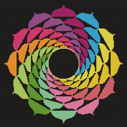 Large Happy Colour Mandala Cross Stitch Pattern 