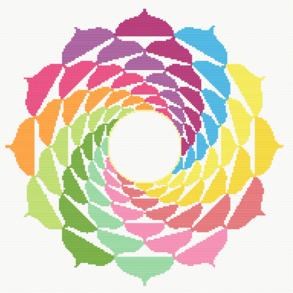 Large Happy Colour Mandala Cross Stitch Pattern 