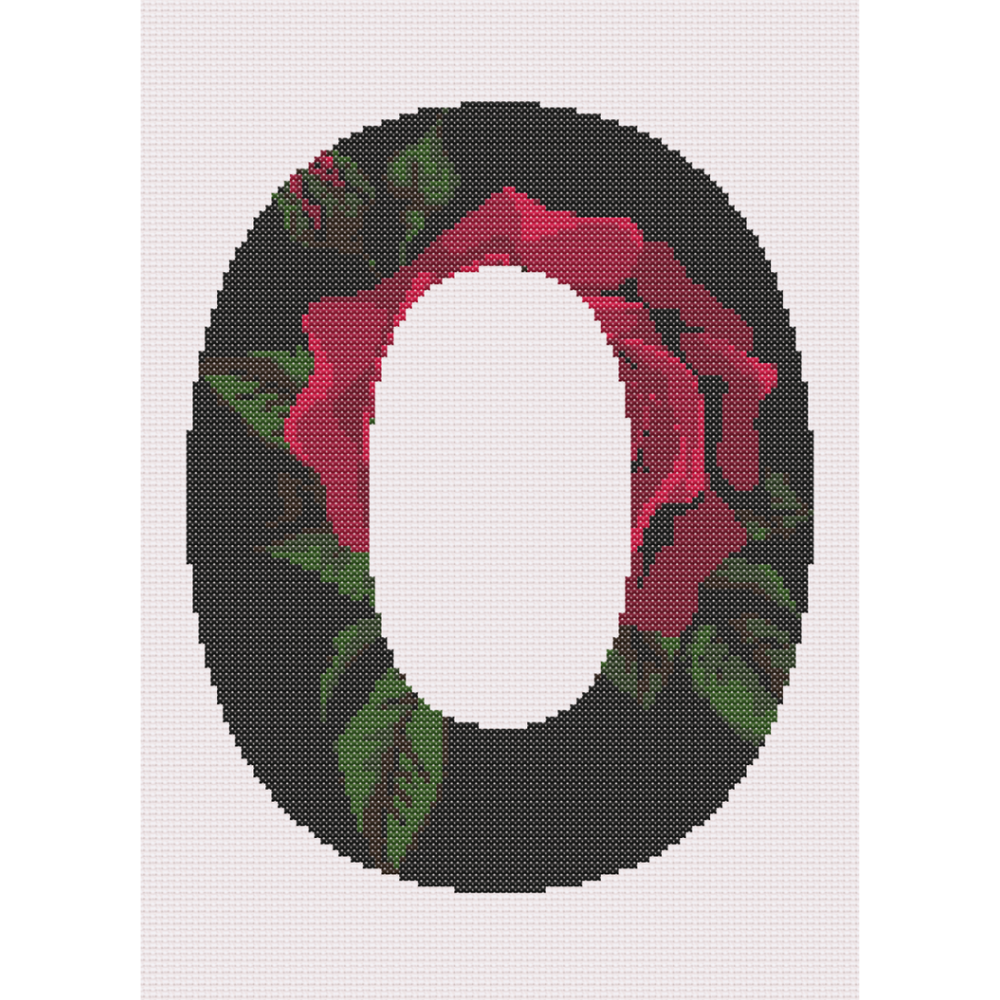Red Rose on Black O Monogram Cross Stitch Pattern 