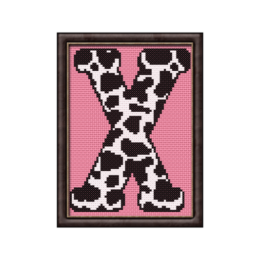 Cow Print X Monogram Cross Stitch Pattern 