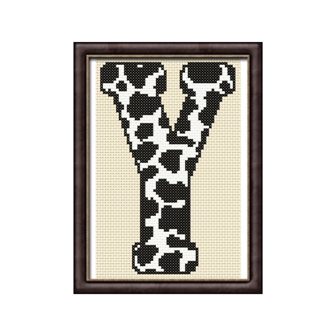 Cow Print Y Monogram Cross Stitch Pattern 