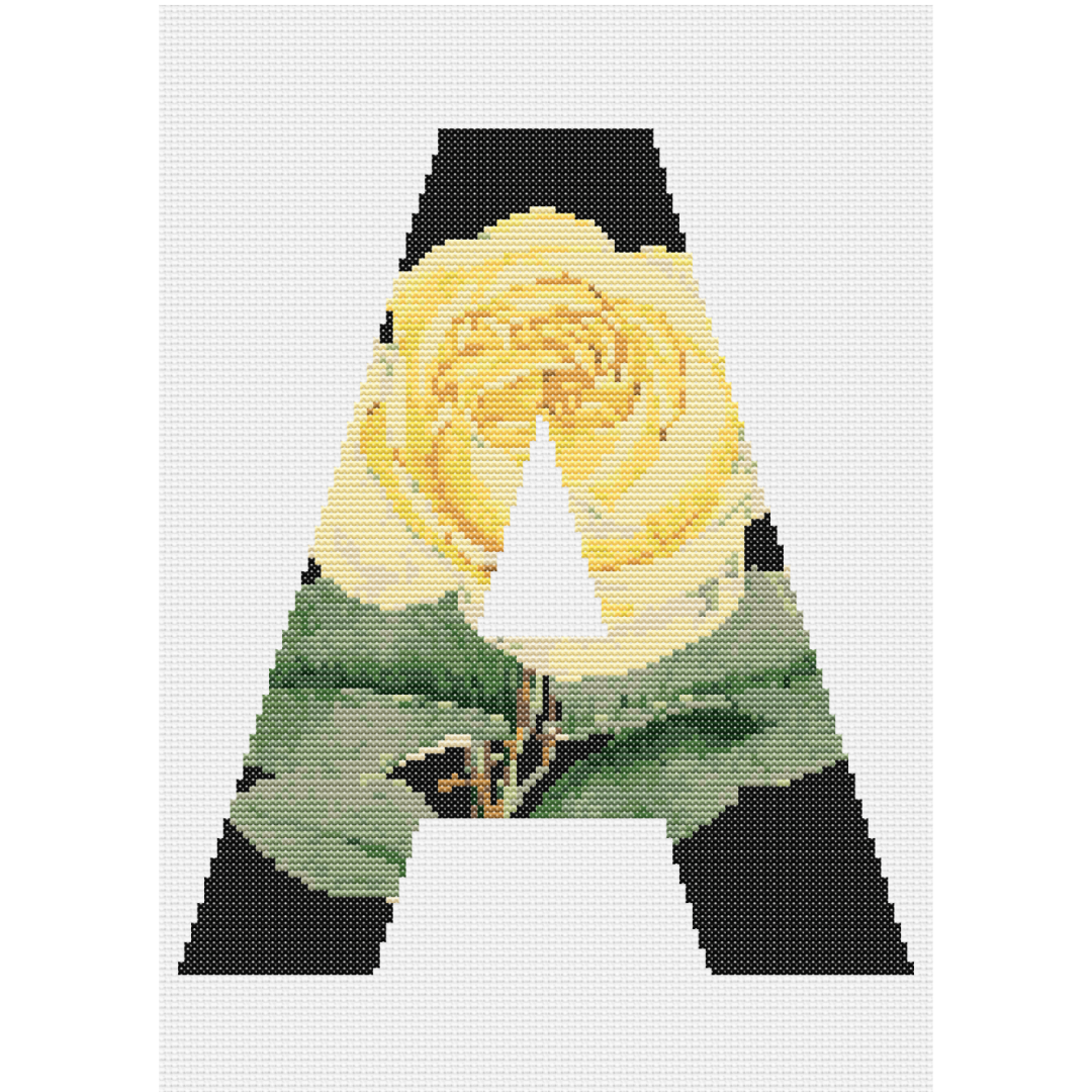 Yellow Rose on Black A Monogram Cross Stitch Pattern 