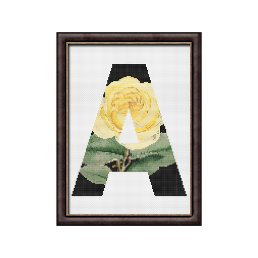 Yellow Rose on Black A Monogram Cross Stitch Pattern 