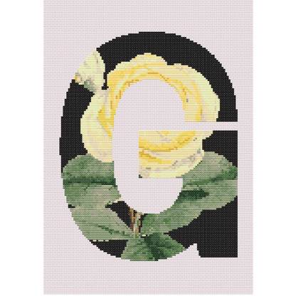 Yellow Rose on Black G Monogram Cross Stitch Pattern 