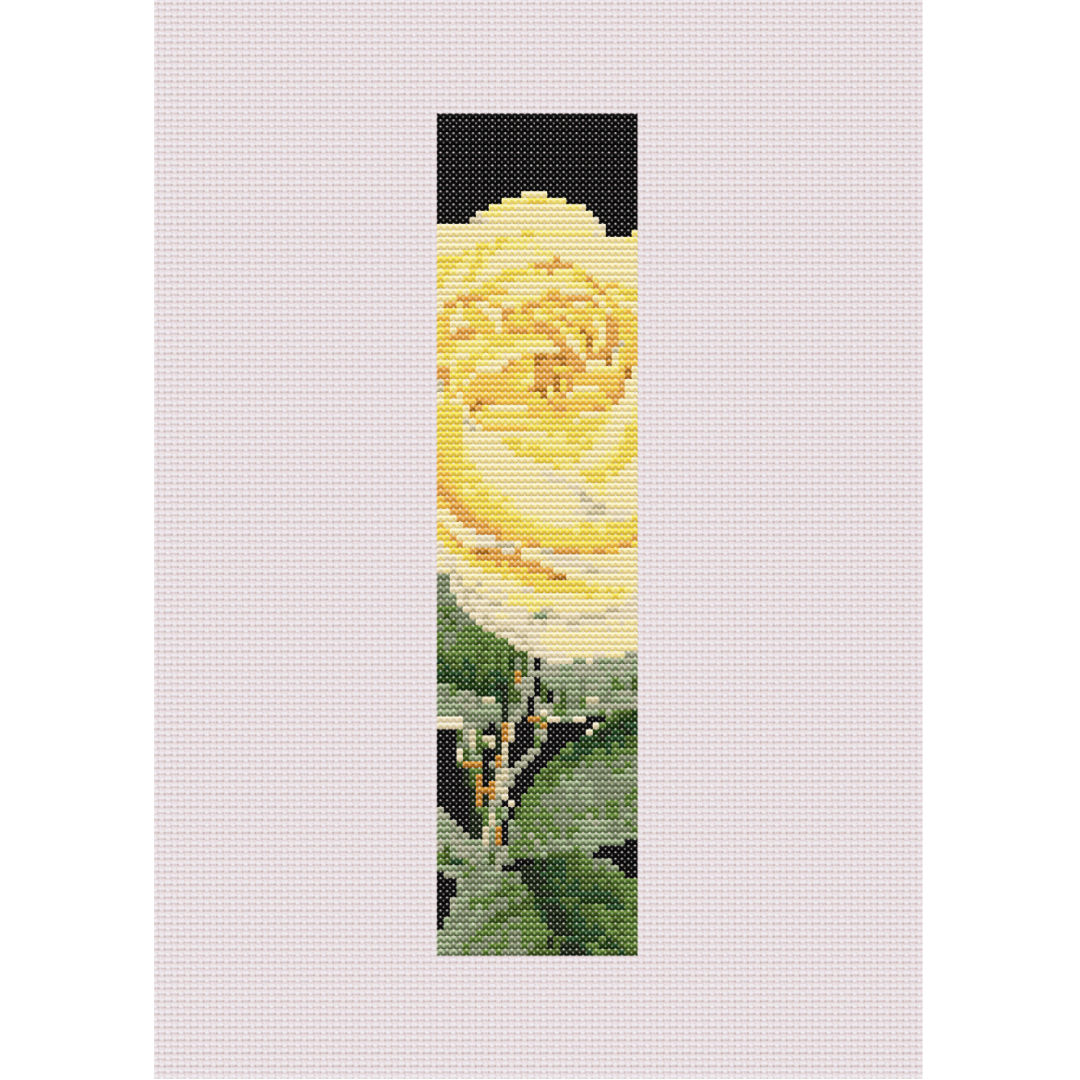 Yellow Rose on Black I Monogram Cross Stitch Pattern 