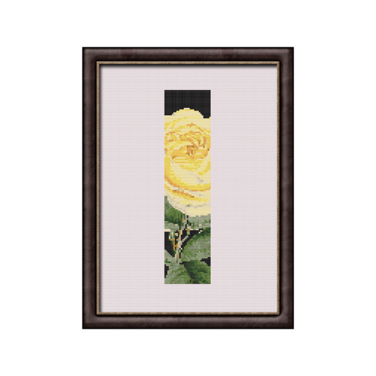 Yellow Rose on Black I Monogram Cross Stitch Pattern 