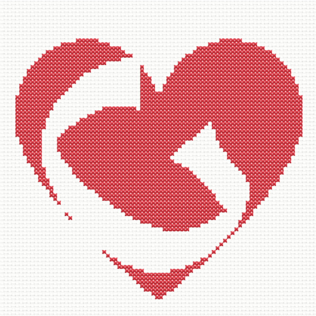G Monogram in Heart Cross Stitch Pattern 