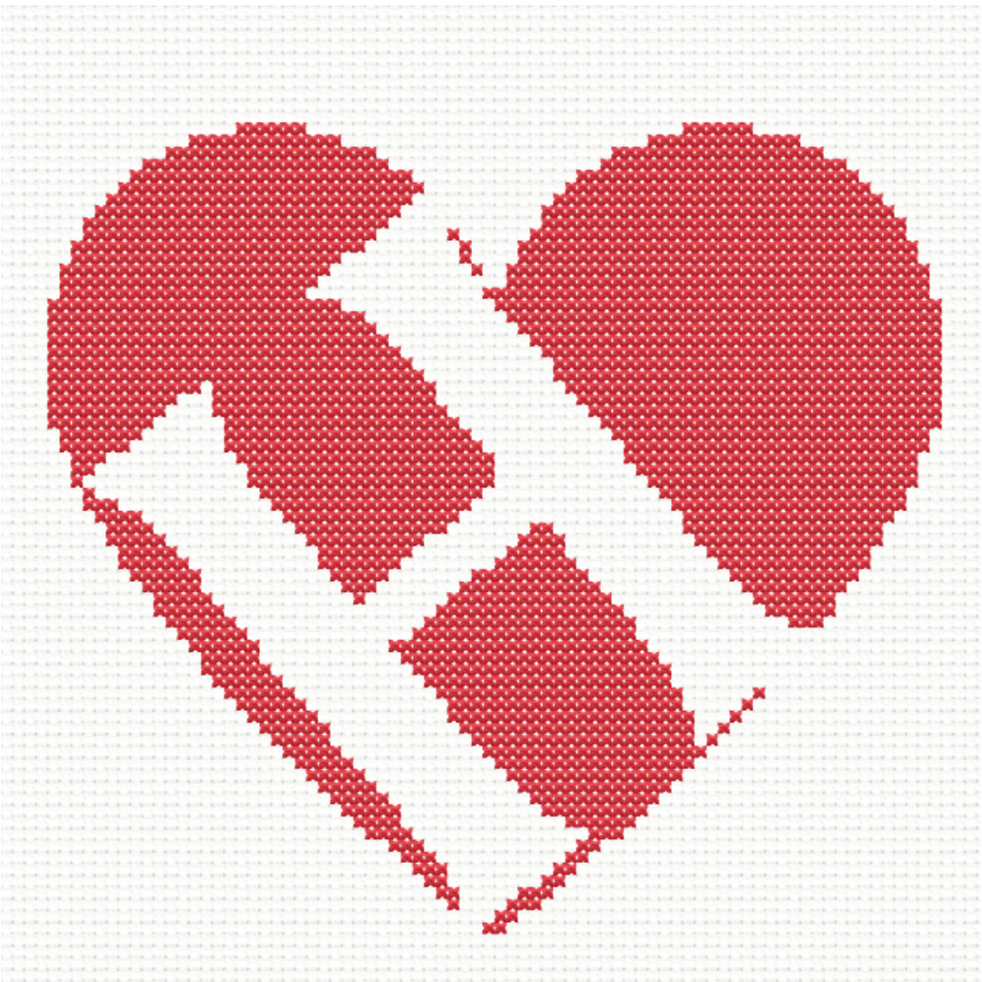 H Monogram in Heart Cross Stitch Pattern 