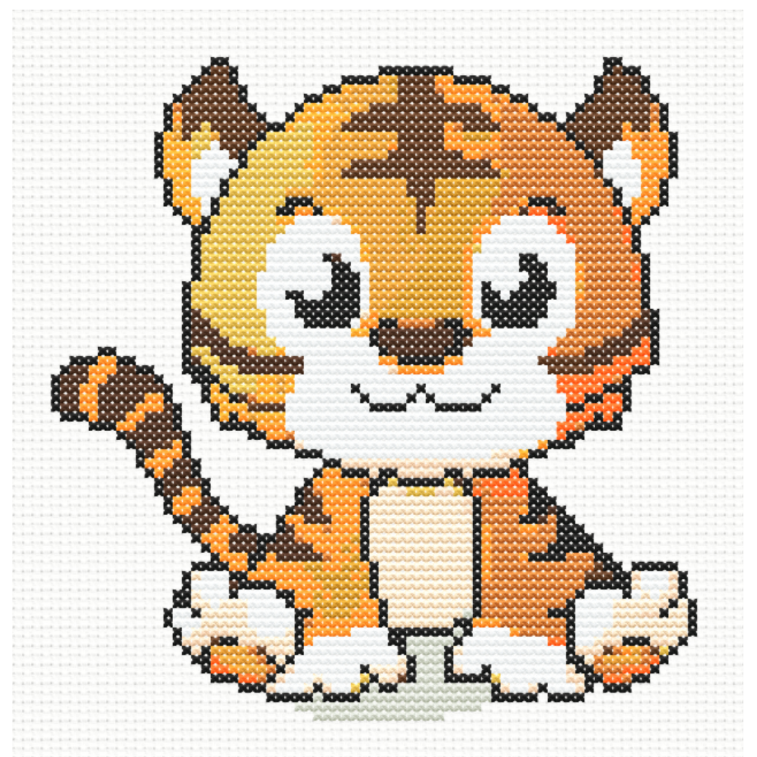 Cute Cartoon Sitting Tiger Cross Stitch Pattern 
