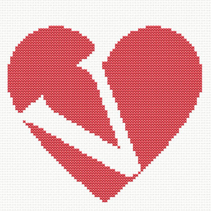 V Monogram in Heart Cross Stitch Pattern 