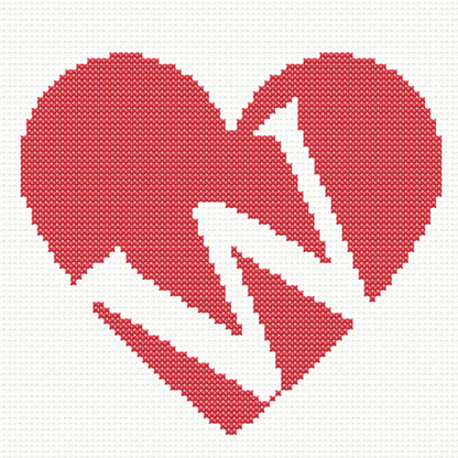 W Monogram in Heart Cross Stitch Pattern 
