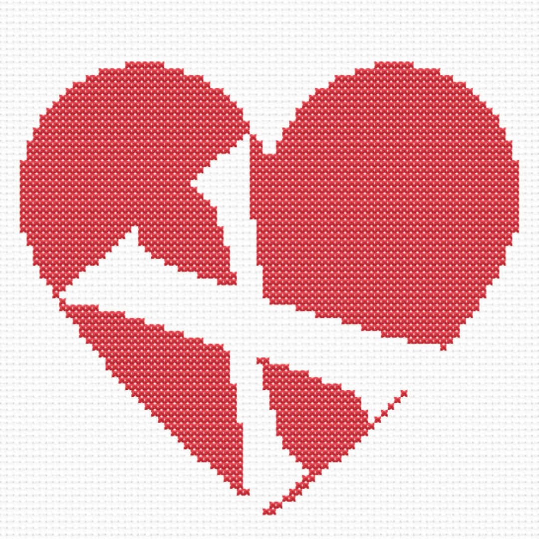 X Monogram in Heart Cross Stitch Pattern 